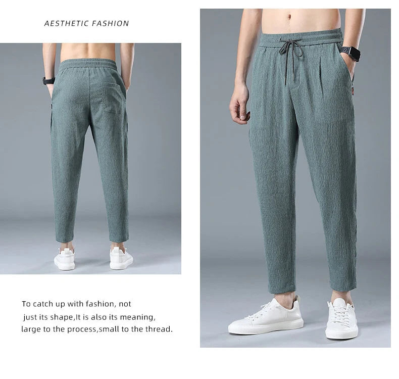 Ice Silk Linen Man Sport Pants